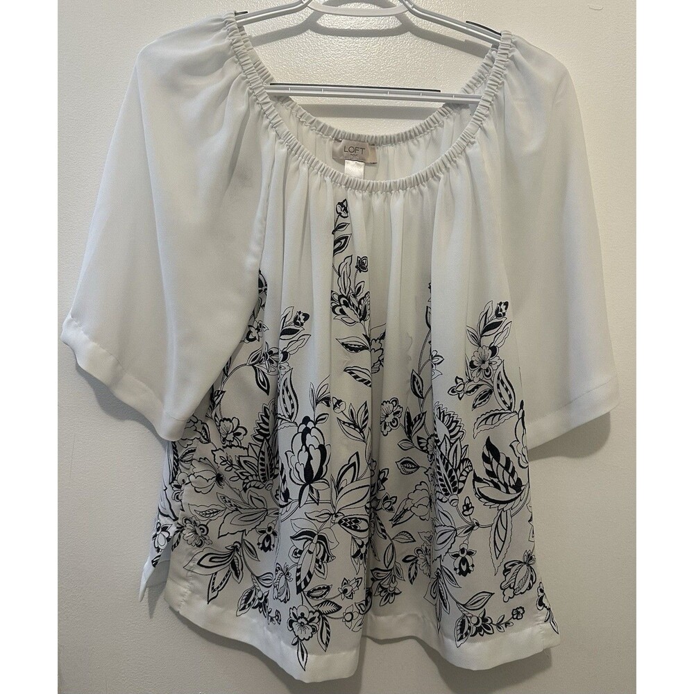 LOFT Outlet Women’s M White Black Floral Peasant Blouse Off Shoulder Top